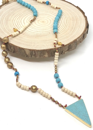 Picture of Turquoise Triangle Bead Necklace (Red cord)