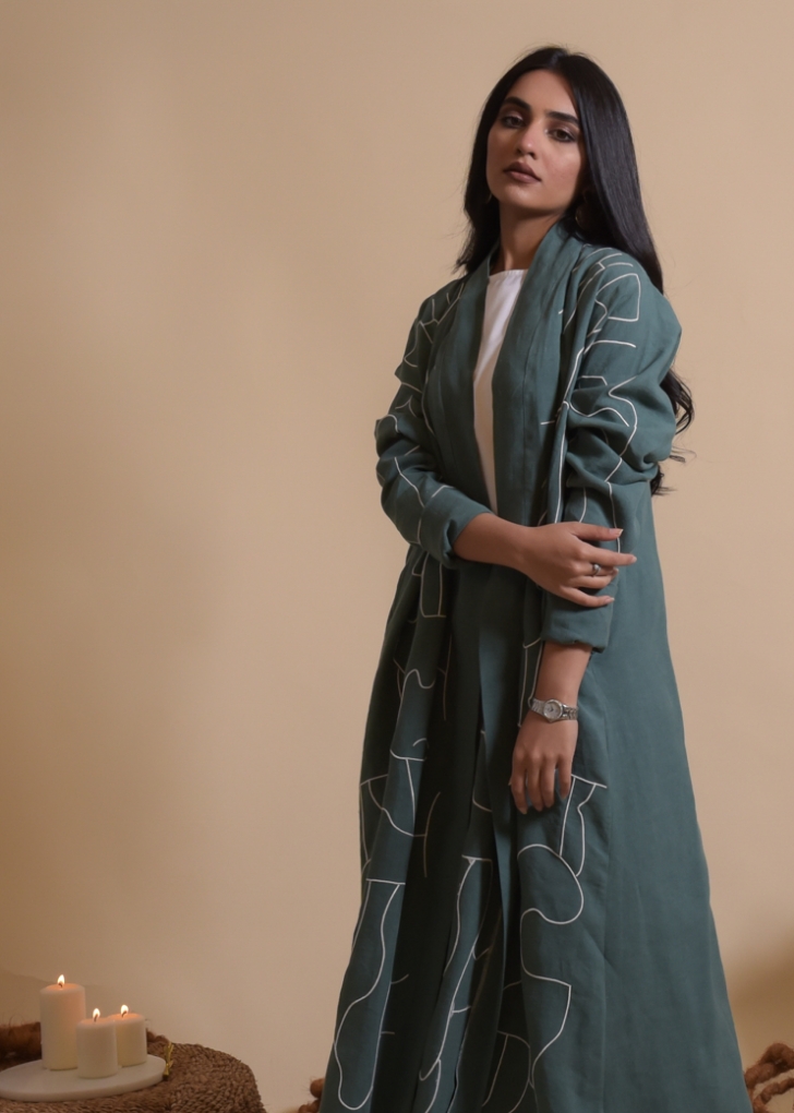 Picture of Green linen abaya 
