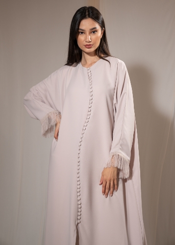 Picture of Buttoned Fringed Crepe Abaya