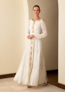 Picture of Long Sleeve Cut Out Shoulder Off White Kaftan