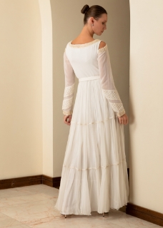 Picture of Long Sleeve Cut Out Shoulder Off White Kaftan
