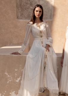 Picture of Long Sleeve Cut Out Shoulder Off White Kaftan