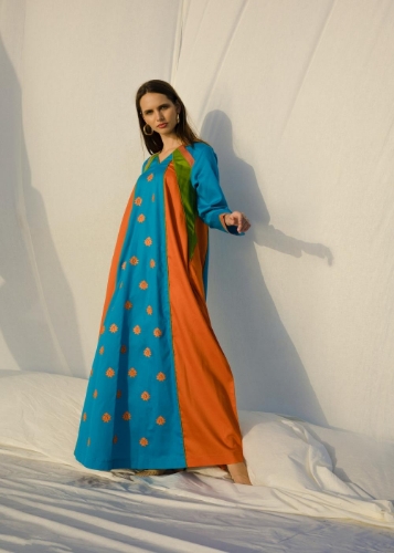 Picture of Color Block Jalabiya With Embroidered Details 