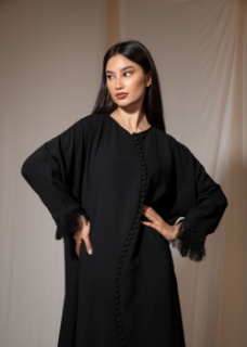 Picture of Buttoned Fringed Crepe Abaya