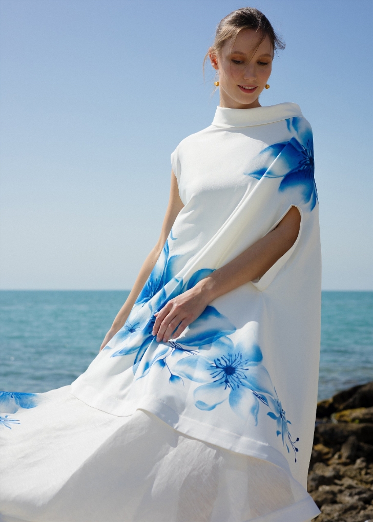 Picture of سماويات - Asymetrical Hand Painted Midi Dress