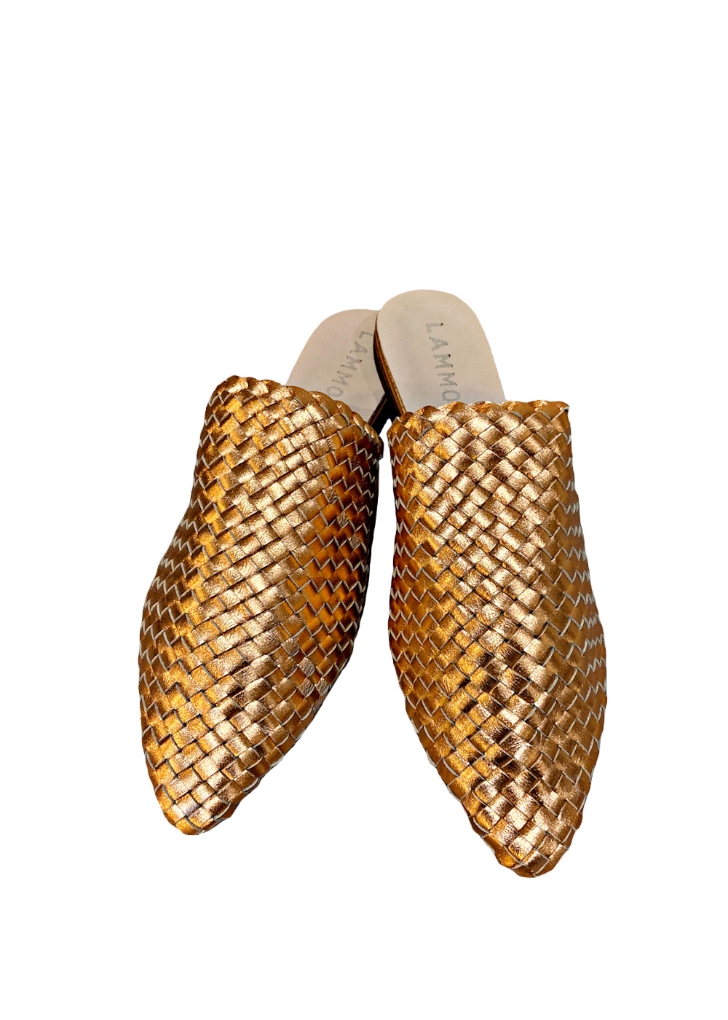 Picture of Woven Leather Babouche Rose Gold Slides