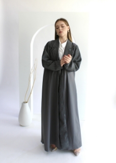 Picture of elegant grey abaya with collar